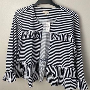NWT Loft Striped Cardigan with Ruffles